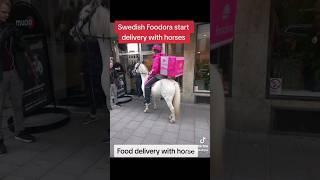 Foodora start delivery with horses Sweden Food delivery with horse #foodora #Wolt #Uber #gloves