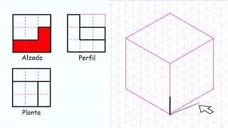 Dibujar perspectiva isométrica conocidos el alzado, planta y perfil. Con audio y 3D.