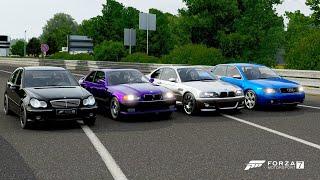 Forza 7 Drag race: BMW M3 E46 vs Audi S4 vs Mercedes-C32 AMG vs BMW M3 E36