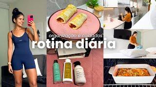 rotina diária cuidando do lar, mercado, preparando almoço diferente, produtos de skincare