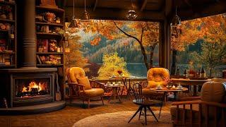 Smooth Jazz Instrumental & Crackling Fireplace  Warm Jazz Music in Cozy Fall Coffee Shop Ambience