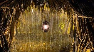 Sleep Instantly in Palm Tent with Heavy Rainstorm & Roaring Thunder Sounds in RainForest at Night