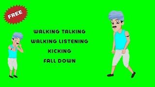 green screen Village man walking kicking fall down | #greenscreen #animation #video