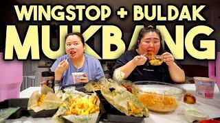 Wingstop Mukbang + Buldak Carbonara Noodles and Spicy Fire Noodles 먹방 Eating Show (Eat with Us!)