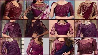 Latest Wine Color Net Blouse Designs 2024 |  Wine Colour Net Blouse Design\Wine Color Blouse Design