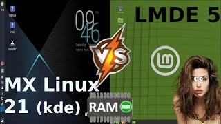 MX Linux 21 KDE vs LMDE 5: RAM CPU Compare