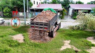 Starting New PROJECT!! Dump Truck 5-T Overloading Soils Delete Forest With Dozer Pushing To Cover