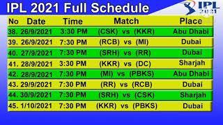 IPL return  match time table schedules