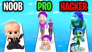 NOOB vs PRO vs HACKER In FAMILY RUN 3D!? (ALL LEVELS!)