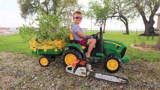 A day in the life on the farm for kids | Trimming tree | Tractors for children