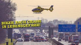 [Motorradfahrer nach Crash mit Auto in Lebensgefahr] Hubschrauber & Rettungskräfte auf A5 im Einsatz