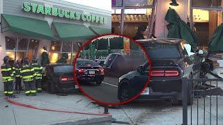 Sports car on two wheels seconds before Starbucks crash on Route 1