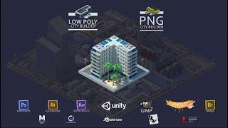 low poly city builder and PNG city builder - 3Dmax - photoshop - illustrator - Maya