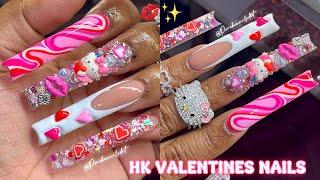 HELLO KITTY VALENTINES NAILS  | 3D PUFFY HEART NAIL | ABSTRACT ART | ACRYLIC NAIL TUTORIAL 