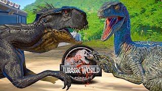 Scorpius Rex E-750 vs Blue Velociraptor, Dracodentitan Dinosaurs Fight  JURASSIC WORLD EVOLUTION