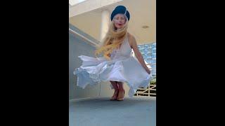 Windy with white Monroe style dress