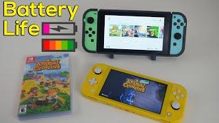 Battery Life of Animal Crossing New Horizons on Nintendo Switch (V1 vs. V2) and Nintendo Switch LITE