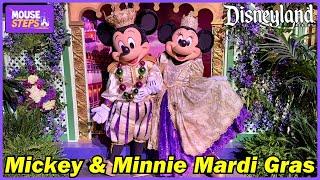 Mickey & Minnie in Mardi Gras Outfits at Tiana’s Bayou Adventure Disneyland Media Event 2024 Opening