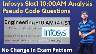 Infosys Slot1 10am Pseudo Code Questions | Infosys 06/03/2022 Coding Exam Questions
