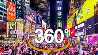 4K 360° New York City: Evening Walk to Times Square - 42nd Street from Columbus Circle