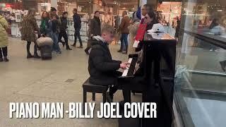 Piano boy plays a cover of Billy Joel’s Piano Man at famous London train station