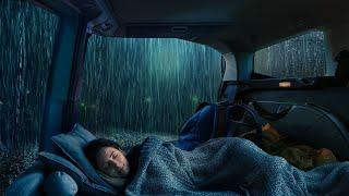 Rain Sounds For Sleeping - Heavy Rain on Camping Car Window for Deep Sleep - Night Thunderstorm