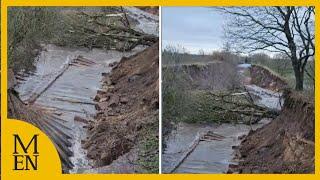 Bridgewater Canal near Dunham Massey collapses after heavy rain fall