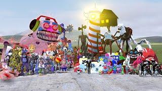 ALL FNAFs 1-9 SECURITY BREACH ANIMATRONICS VS ALL MONSTERS AND MASCOT HORRORS In Garry's Mod!