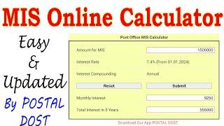 Post office MIS Calculator 2024 updated| Post office MIS calculator online | Postal Dost app