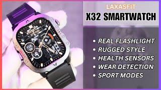 Cheap Rugged Smartwatch with Real Flashlight - Unboxing Laxasfit X32 Smartwatch!