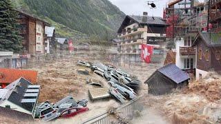 Switzerland UNDERWATER! The Town DISAPPEARS in MINUTES! Historic flooding in Zermatt, Switzerland