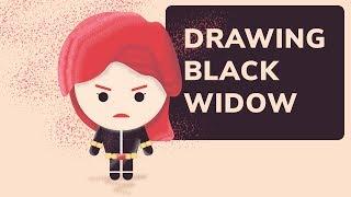 Drawing Black Widow (Avengers: Endgame) in Adobe Illustrator - Flat 3D Design #FanArt