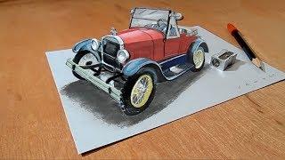 The Legendary Ford Car Illusion - Drawing 3D Trick Art on Paper - VamosART