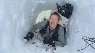 Camping Under the Snow in Survival Shelter