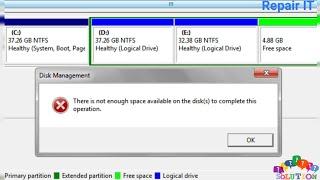 There is not enough space available on the disk(s) to complete this operation  || Repair IT