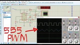 555 Timer IC PWM (Pulse Width Modulation) Generator Circuit on Proteus