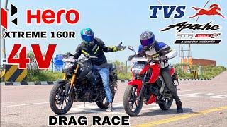 HERO XTREME 160R 4V E20 BS7 VS TVS APACHE RTR 4V 160 E20 BS7 [ DRAG RACE ]