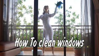 How to Cleaning windows with Transparent white dress