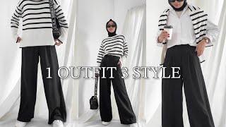 One Outfit Three Style | Oversized Striped Sweater #shorts #hijabfashion #hijabstyle #ootd #outfit