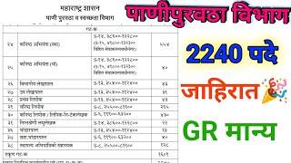 सरळसेवा | पाणीपुरवठा विभाग | क आणि ड | 2240 पदांची भरती | GR मान्य | पदे , जागा प्रसिद्ध | #WRD24