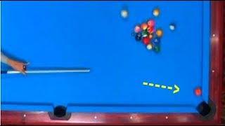 Pool players miss. Balls luck into pocket anyway. Funny.