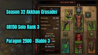 Season 32 Akkhan Crusader GR150 Solo Rank 3 - Diablo 3