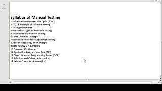 Syllabus of manual testing, maximum time asked in interview, What is SDLC, STLC, oops, agile ETC...