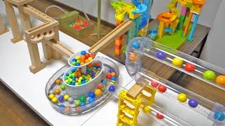 Marble run race ASMR  Round and round transparent tunnel, colorful elevator and usual wooden slope