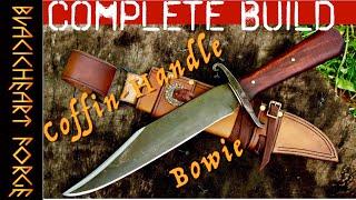 Coffin-Handled Bowie Knife: Hand-Forged Clip Point Blade and S-Guard (Complete Build)