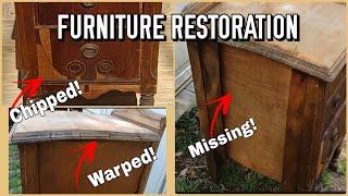 TRASH TO TREASURE | FURNITURE RESTORATION | FURNITURE FLIP | HOW TO FIX VENEER & FLATTEN WARPED WOOD