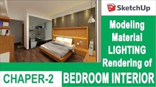 Bedroom Interior Modeling, Material, Vray Rendering in sketchup tutorial in hindi -chapter -2