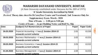 MDU Rohtak B.Com 2nd, 4th Sem Reappear Theory Datesheet 2020