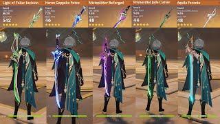 AlHaitham 5 Star Weapon Comparison Foliar, Haran, Jade Cutter, Mispslitter,Aquila Favonia !!!