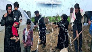 Ali Family's Unyielding Effort to Weatherproof the Tent, Assisted by a Compassionate Videographer